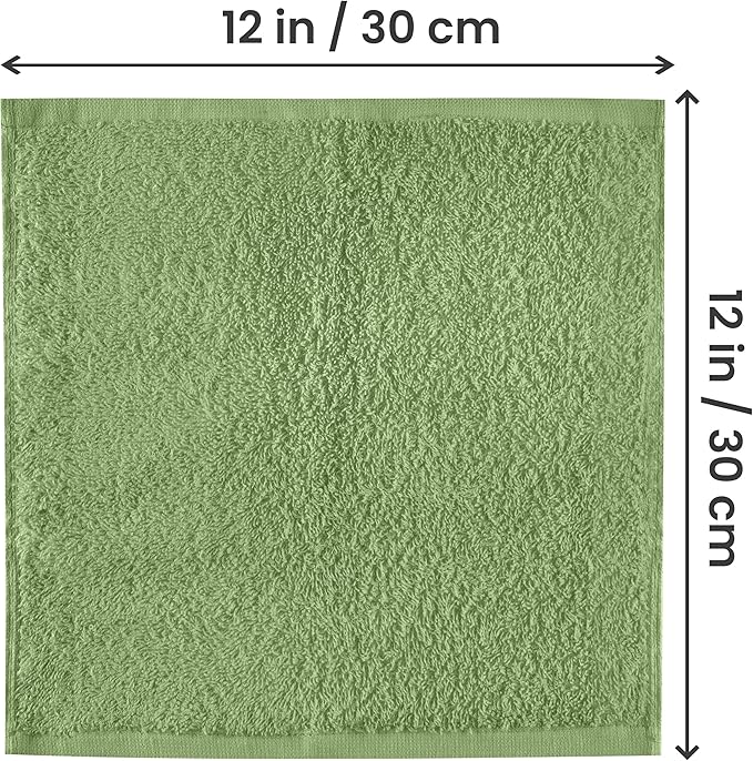 Utopia Towels 24 Pack Cotton Washcloths Set, 100% Ring Spun Cotton, Premium Quality Flannel Face Cloths, Highly Absorbent and Soft Feel Fingertip Towels, Sage Green