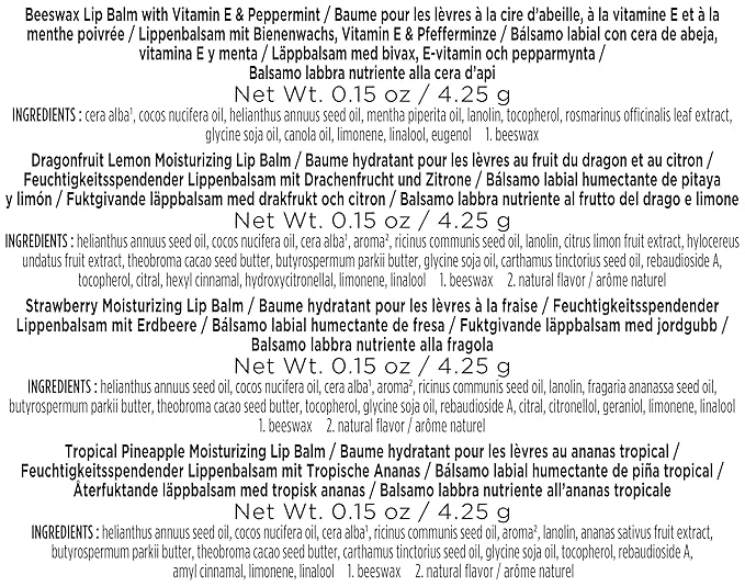 Burt's Bees Gifts Ideas - In Full Bloom Lip Balm Set, Original Beeswax, Dragonfruit Lemon, Tropical Pineapple & Strawberry, Natural Origin Lip Treatment, 4 Tubes, 0.15 oz.