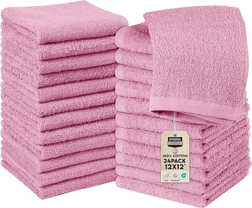 Utopia Towels 24 Pack Cotton Washcloths Set, 100% Ring Spun Cotton, Premium Quality Flannel Face Cloths, Highly Absorbent and Soft Feel Fingertip Towels, Pink