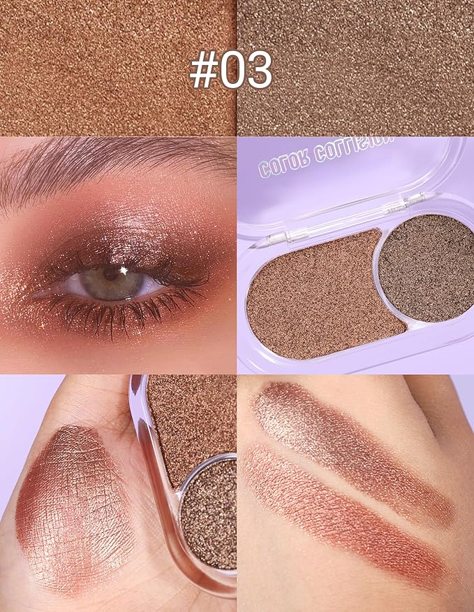 Erinde Brown Eyeshadow Palette Duo - Bronze & Copper Shades Shimmer Glitter Eye Shadow Makeup Palette, Long Lasting Waterproof Blendable Crease & Smudge Proof Golden Galaxy Christmas Makeup, 03