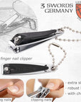 3 Swords Germany - Brand Quality 4 Piece Manicure Pedicure Grooming kit Set for Professional Finger & Toe Nail Care Tweezers File Clipper Fashion Leather case in Gift Box, Made by 3 Swords (02563)