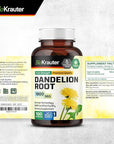 BIO KRAUTER Dandelion Root Capsules - 1800 mg Strength - 100 Count - Dandelion Root Supplement - Vegan Dandelion Powder Capsules for Digestion, Liver Support, Cleansing and Immunity