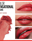 Maybelline New York Color Sensational Lipstick, Lip Makeup, Cream Finish, Hydrating Lipstick, Nude, Pink, Red, Plum Lip Color, Sunset Spark, 0.15 oz; (Packaging May Vary)