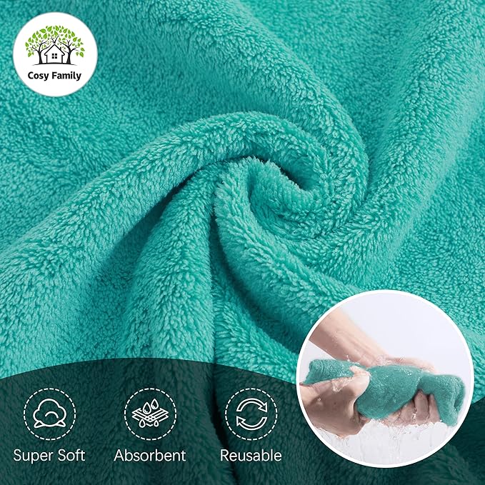 Cosy Family 24 Pack Soft Washcloths Set - 12 x 12 inches, Quick Drying - Highly Absorbent Coral Velvet Fingertip Towel Bathroom Wash Clothes for Bath, Spa, Facial, Kitchen - Dark Color