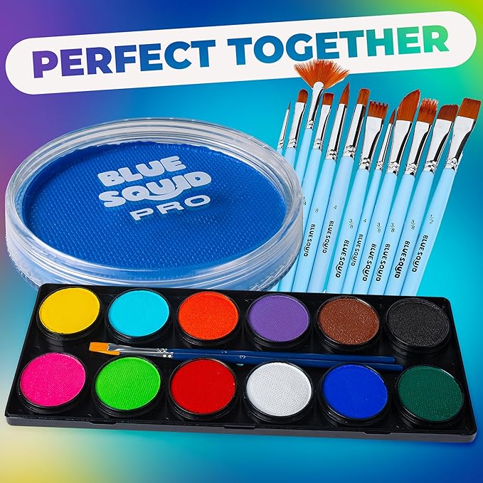 Blue Squid Face Paint Water Based Single Cake Professional Face Paint & Body Paint - Water Activated, Kids Adults Face Painting for Costume, Halloween Makeup, Cosplay - Neon Sky Blue Face Paint 30g