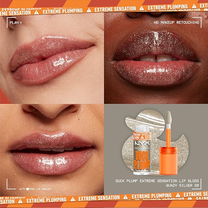 NYX PROFESSIONAL MAKEUP Duck Plump High Pigment Lip Gloss, Lip Plumper Gloss with Spicy Ginger - Quazy Silver