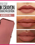 Maybelline Super Stay Ink Crayon Lipstick Makeup, Precision Tip Matte Lip Crayon with Built-in Sharpener, Longwear Up To 8Hrs, Achieve It All, Brown Nude, 1 Count