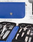 3 Swords Germany - brand quality 8 piece manicure pedicure grooming kit set synthetic leather case blue - Made in Germany