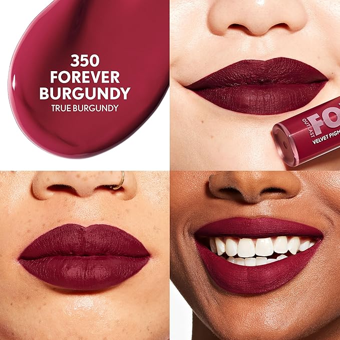 COVERGIRL Outlast Forever Velvet Pigment, 350 Forever Burgundy, Matte Lipstick, Vegan Formula, Easy to Use, Glides on Effortlessly, Long-Lasting, Perfect Color, 0.30oz