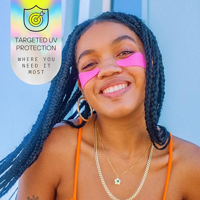 Sun Patch, Reusable Sun Screen Silicone Patches For UV Protection & Face Sunscreen, Sun Face Patches For Sun Exposure, UV Shield Silicone Sun Block (1 Pack/4 Pairs) (Pink) (Golf, Surf, Swim, Ski)