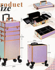 AROUS 5 in 1 Rolling Makeup Train Case Cosmetology Case on Wheels Large Cosmetic Organizer Travel Cart for Hairstylist Artist Nail Beauty Salon Barber,Colorful