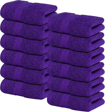 Infinitee Xclusives Luxury Wash Cloths for Showering [13x13] – 100% Cotton Washcloths [Pack of 12], Soft and Absorbent Face Towels for Bathroom Wash Clothes, Gym, and Spa (Profound Purple)