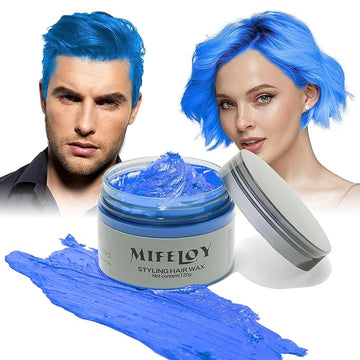 Temporary Blue Hair Color Wax 4.23 oz, Instant Natural Hairstyle Cream Dye, Disposable Coloring Mud for Men Women Youth, Washable Styling Pomades, Party Cosplay DIY Halloween