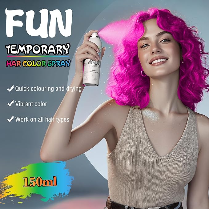 Pink Temporary Hair Color Spray - Gentle Formula, Washable & Non-Sticky | Instant Hair Dye Alternative for Adults | Halloween, Costume, Party Makeup, 150ml