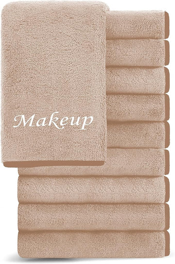 Cosy Family 10 Pack Makeup Remover Wash Cloths - Soft Microfiber Fingertip Facial Cleansing Cloths for Hand and Make Up, 12 x 12 in, Brown