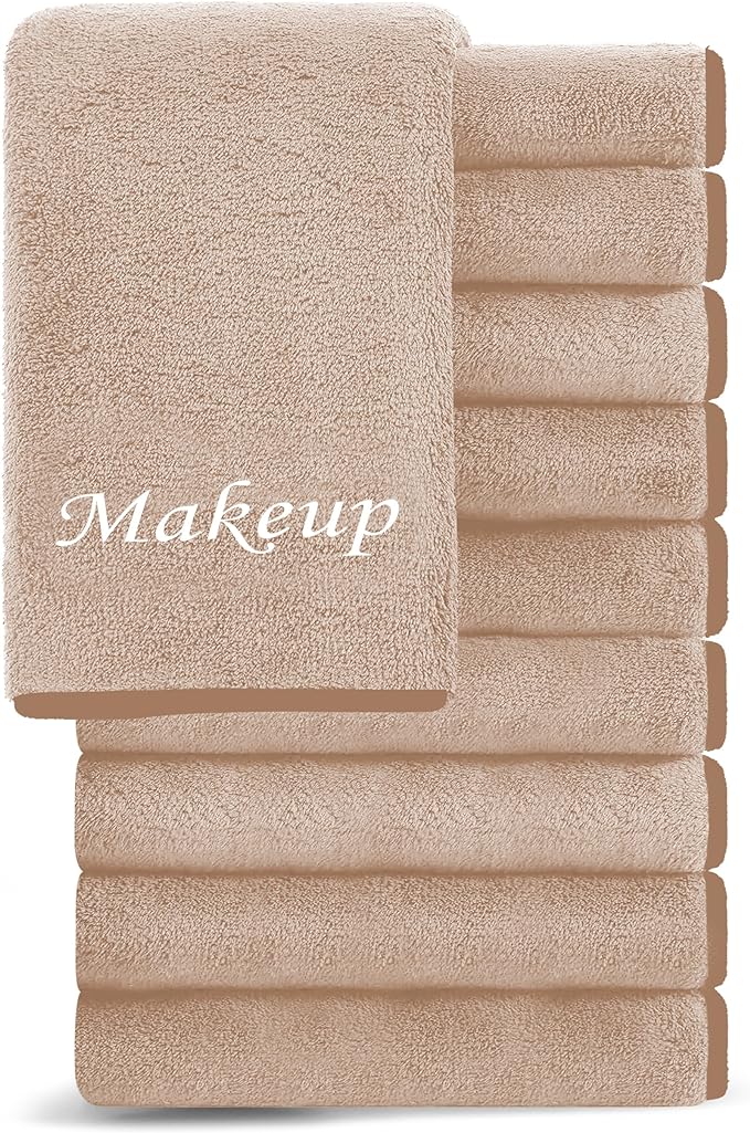 Cosy Family 10 Pack Makeup Remover Wash Cloths - Soft Microfiber Fingertip Facial Cleansing Cloths for Hand and Make Up, 12 x 12 in, Brown