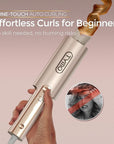 Upgraded Automatic Rotating Curling Iron - TYMO CurlPro Plus Long Barrel Curling Wand for Long Hair, Ceramic Hair Curler for Women, Anti-Scald, Tangle-Free, 600M Ionic, Dual Voltage, Gold, 1 1/4 Inch