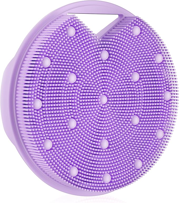 Lymphatic Drainage Silicone Body Scrubber for Shower - Exfoliating Silicone Loofah with Zinc Infused and Stiff Massage Nodes，for Improving Skin Health and Reduces Acne -Purple