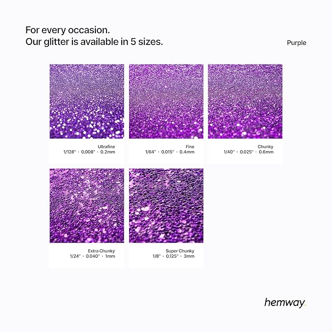 Hemway Eco Friendly Biodegradable Glitter 100g / 3.5oz Bio Cosmetic Safe Sparkle Vegan for Face, Eyeshadow, Body, Hair, Nail and Festival Makeup, Craft - Chunky (1/40" 0.025" 0.6mm) - Purple