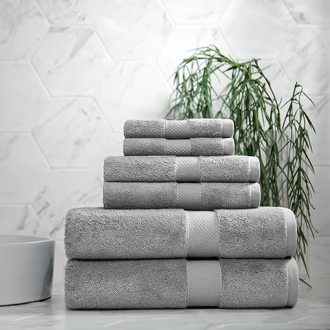Aston & Arden Egyptian Hand Towels - Pack of 6 - Oversized Ultra Soft Thick & Absorbent, 100% Ringspun Egyptian Cotton Bathroom Towel for Spa, Hotel, 600 GSM, 16 x 30 in, Dark Grey