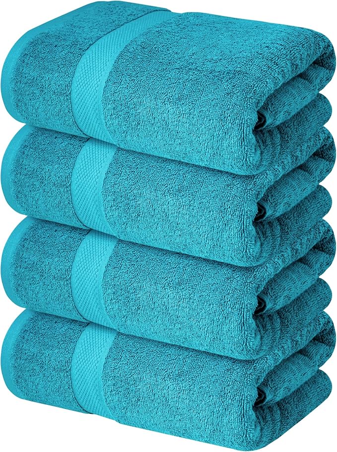 Infinitee Xclusives Luxury 100% Ring-Spun Cotton Bath Towels Set of 4 (27x54 inches) – Soft, Absorbent & Quick-Drying Towels for Bathroom, Gym, Spa & Hotel Use (Serene Teal, Bath Towels)