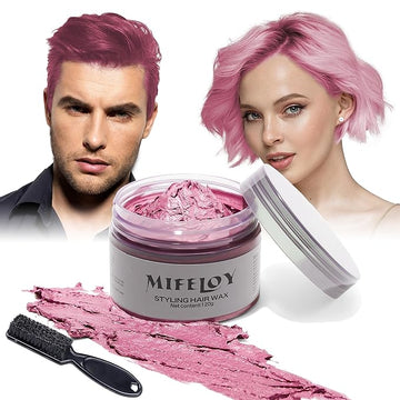 4.23 oz Temporary Pink Hair Color Wax with Dye Brush, Instant Natural Hairstyle Cream, Disposable Coloring Mud for Women Men Youth, Washable Styling Pomades, Party Cosplay DIY Halloween
