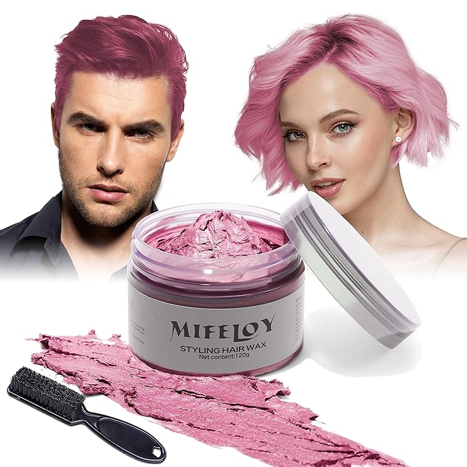 4.23 oz Temporary Pink Hair Color Wax with Dye Brush, Instant Natural Hairstyle Cream, Disposable Coloring Mud for Women Men Youth, Washable Styling Pomades, Party Cosplay DIY Halloween