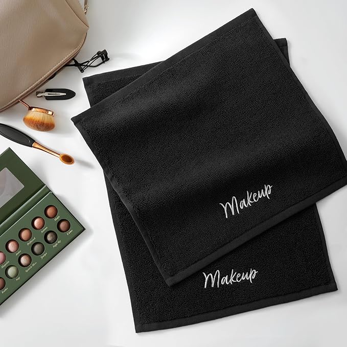 Arkwright Makeup Towels - Bulk Case of 144 - Super Soft 100% Cotton, Gentle & Lightweight Face Make Up Remover Washcloths, Guest Essentials for Hosts & Artists, 13 x 13 in, Black