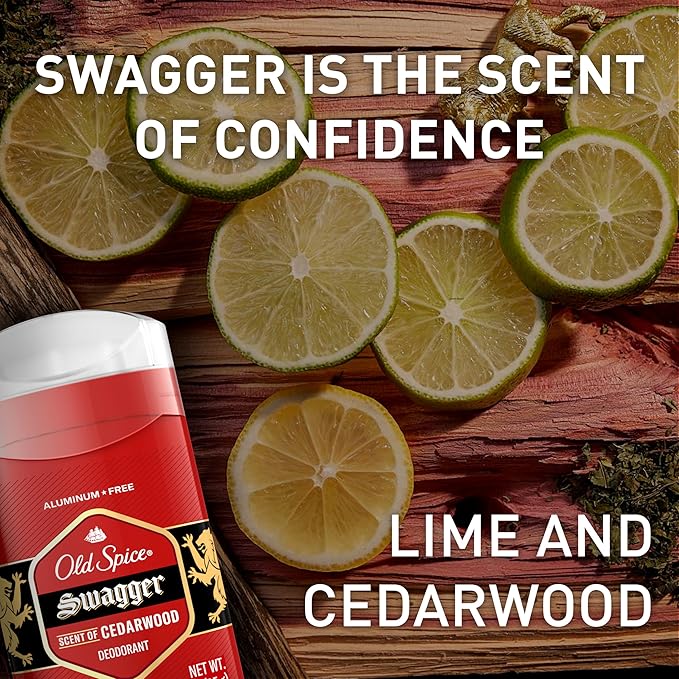 Old Spice Aluminum Free Deodorant for Men, 24/7 Odor Protection, 24/7 Freshness & Lasting Scent, Swagger with Cedarwood Scent, 3.8 oz (Pack of 3)