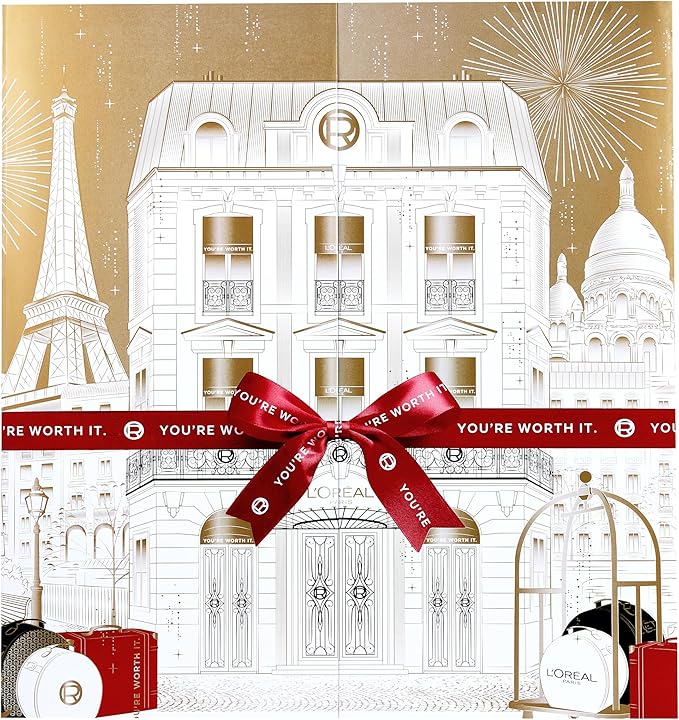 L'Oreal Paris 24 Day Beauty Advent Calendar 2025, Holiday Gift Set Includes Deluxe-Sized and Miniature Makeup, Skincare and Haircare Products