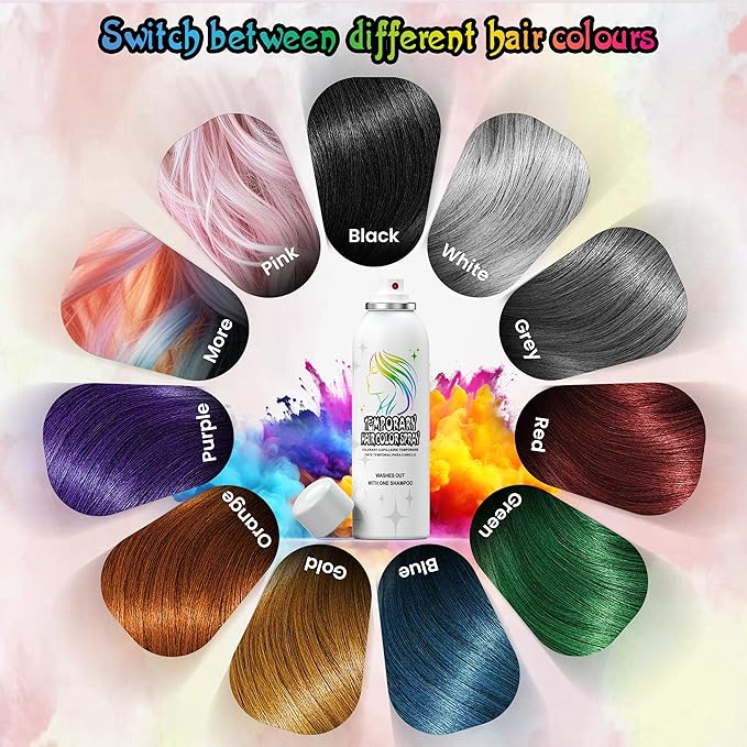 Temporary Hair Color Spray for Adults & Kids - Instant Silver Gray Dye Alternative | Non-Sticky, Washable & Gentle Formula | Party, Halloween, Costume Makeup (150 ml)
