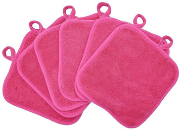 Makeup Remover Cloths for Face, Eye, Lips - Reusable Makeup Remover Pads Soft Microfiber Facial Cleansing Cloths 8 x 8 inch 6 Pack (Dark Pink)