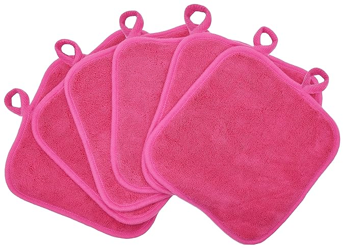 Makeup Remover Cloths for Face, Eye, Lips - Reusable Makeup Remover Pads Soft Microfiber Facial Cleansing Cloths 8 x 8 inch 6 Pack (Dark Pink)