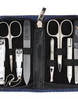3 Swords Germany - brand quality 8 piece manicure pedicure grooming kit set textil case jeans blue - Made in Germany