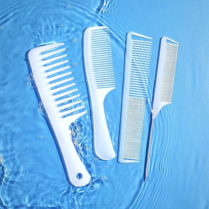 SALONSILK Combs for Women and Men, 4PCS Translucent Professional Comb Set, Wide Tooth Rat Tail Fine Tooth Set for All Hair Types