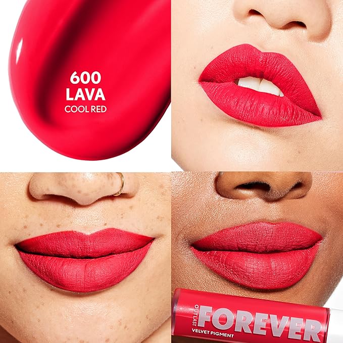 COVERGIRL Outlast Forever Velvet Pigment, 600 Lava, Matte Lipstick, Vegan Formula, Easy to Use, Glides on Effortlessly, Long-Lasting, Perfect Color, 0.30oz