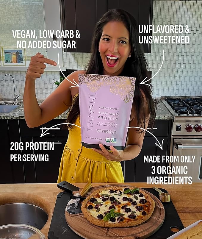 Truvani Vegan Pea Protein Powder | Unflavored | 20g Organic Plant Based Protein | 10 Servings | Keto | Gluten & Dairy Free | Low Carb | No Added Sugar