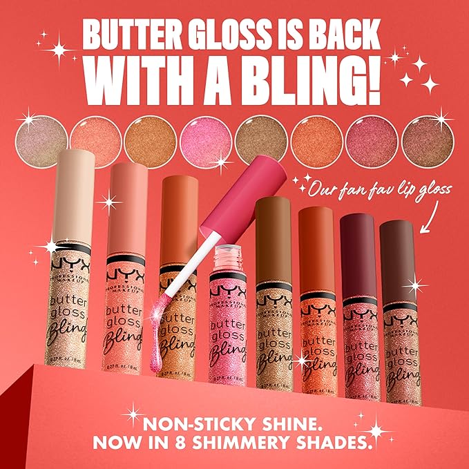 NYX PROFESSIONAL MAKEUP Butter Gloss Bling Lip Gloss, Non Sticky and Shiny Vegan Lip Makeup - Pay Me In Gold