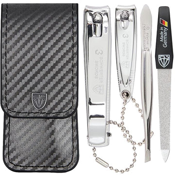 3 Swords Germany - Brand Quality 4 Piece Manicure Pedicure Grooming kit Set Tweezers File Clipper Fashion Leather case in Gift Box, Made by 3 Swords