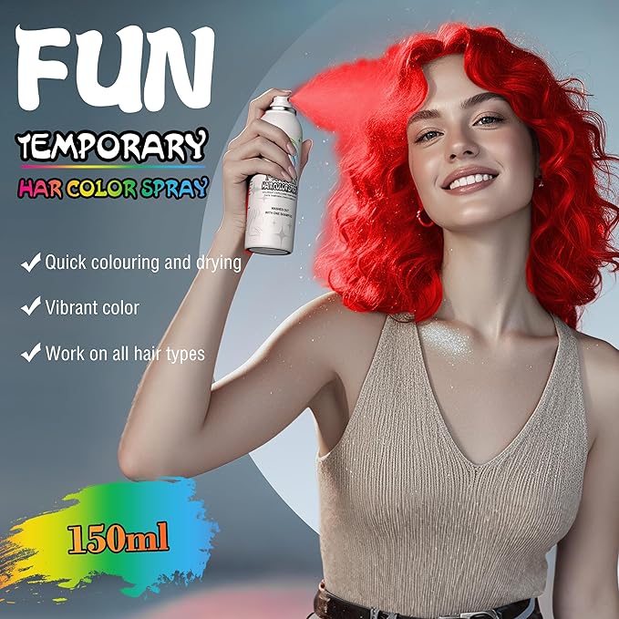 Red Temporary Hair Color Spray - Gentle Formula, Washable & Non-Sticky | Instant Hair Dye Alternative for Adults | Halloween, Costume, Party Makeup, 150ml