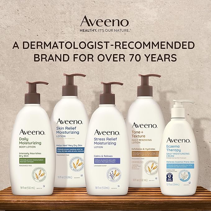 Aveeno Skin Relief Moisturizing Lotion for Very Dry Skin with Soothing Triple Oat & Shea Butter Formula, Dimethicone Skin Protectant Helps Heal Itchy, Dry Skin, Fragrance-Free, 8 fl. oz.