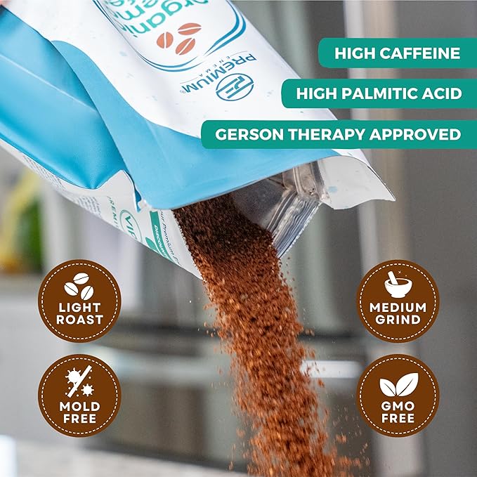 PE Premium Enema Organic Coffee for Enemas (1LB) Light Roast, Medium Ground. Ideal for Liver Cleansing, Colon Cleansing, Gerson Coffee Enemas (5 Pack)
