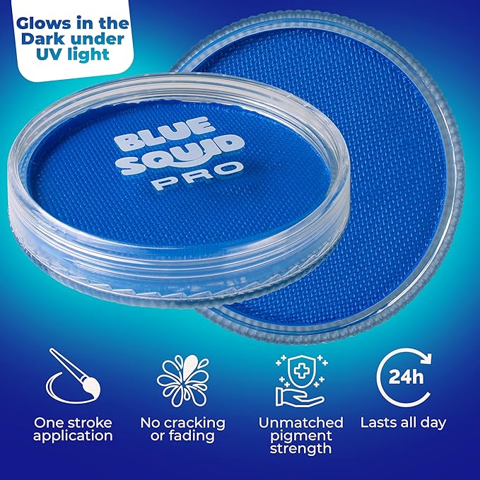 Blue Squid Face Paint Water Based Single Cake Professional Face Paint & Body Paint - Water Activated, Kids Adults Face Painting for Costume, Halloween Makeup, Cosplay - Neon Sky Blue Face Paint 30g