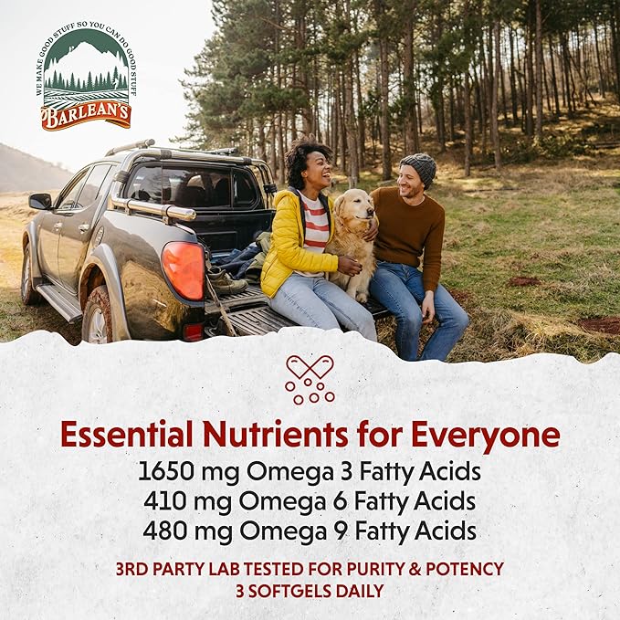 Barlean's Flaxseed Oil Softgels, Cold-Pressed Flax Seed Supplement with 1,650 mg ALA Omega-3 Fatty Acids for Joint & Heart Health, 1000mg, 100 ct