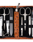 3 Swords Germany - brand quality 8 piece manicure pedicure grooming kit set synthetic leather case ostrich cognac - Made in Germany