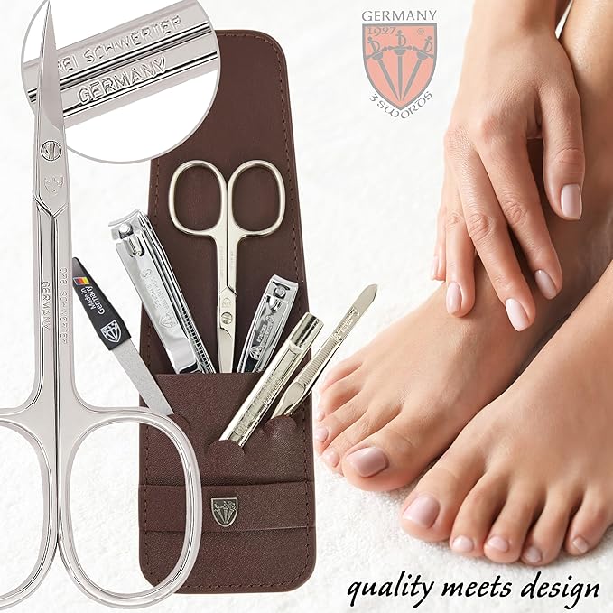 3 Swords Germany - brand quality 6 piece manicure pedicure grooming kit set for professional nail care with camo synthetic leather case - Made in Germany
