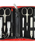 3 Swords Germany – brand quality 8 piece manicure pedicure grooming kit set for professional nail care with synthetic leather case red - Made in Germany