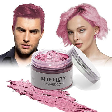 Temporary Pink Hair Color Wax 4.23 oz, Instant Natural Hairstyle Cream Dye, Disposable Coloring Mud for Men Women Youth, Washable Styling Pomades, Party Cosplay DIY Halloween
