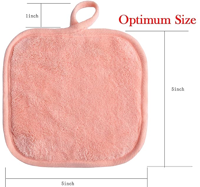 Makeup Remover Cloths for Face, Eye, Lips - Reusable Makeup Remover Pads Soft Microfiber Facial Cleansing Cloths 5 x 5 inch 6 Pack (Coral)