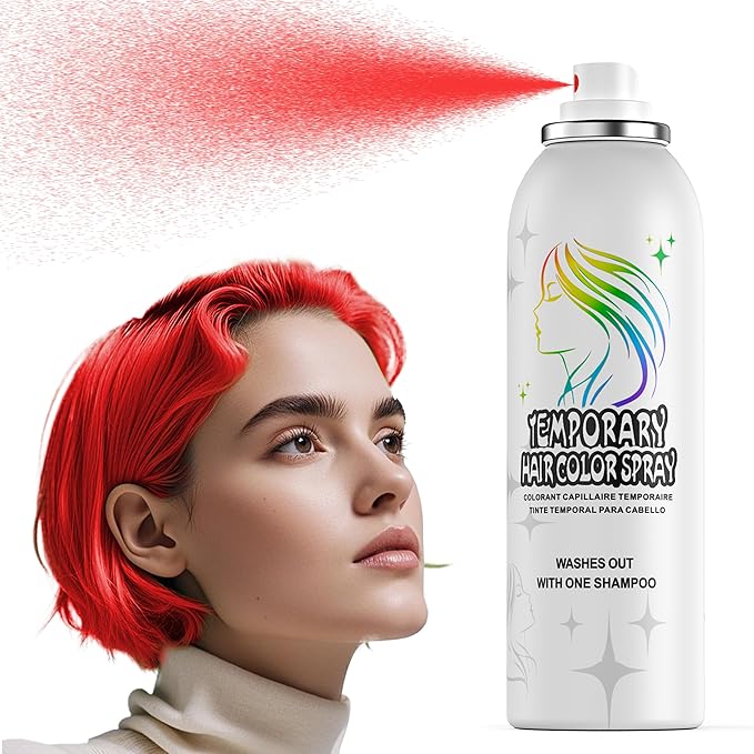 Red Temporary Hair Color Spray - Gentle Formula, Washable & Non-Sticky | Instant Hair Dye Alternative for Adults | Halloween, Costume, Party Makeup, 150ml